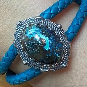 Carolyn Pollack Sterling Chrysocolla Teal Braided Leather Bracelet For Women